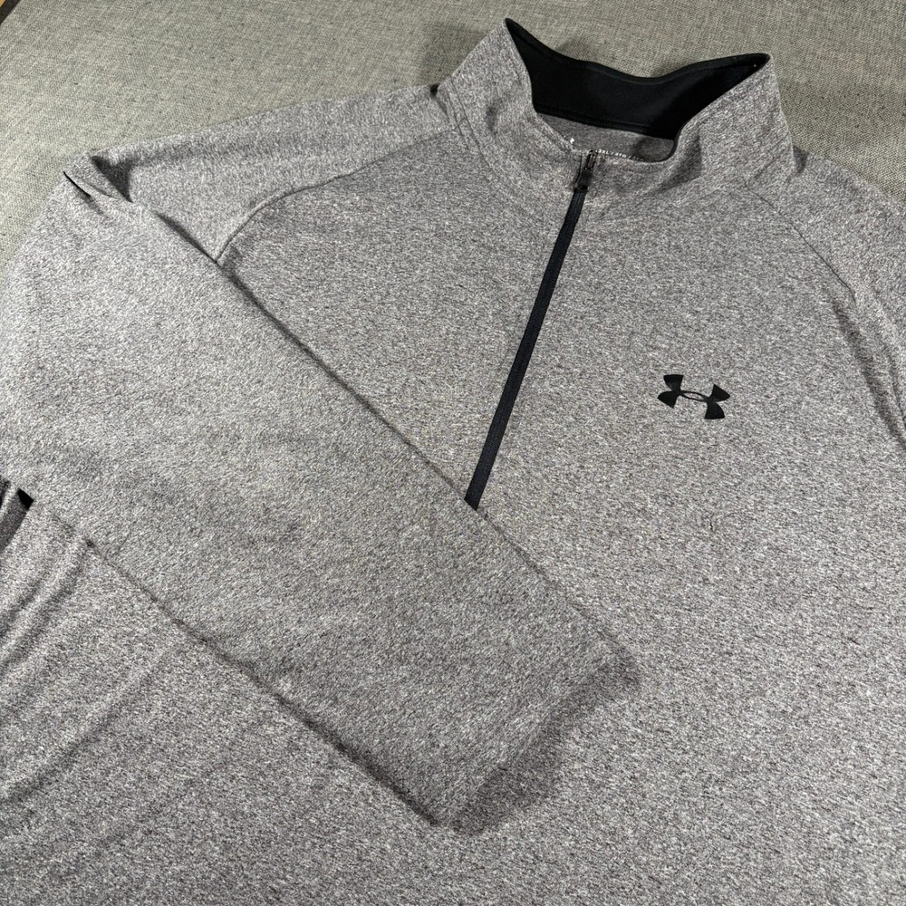 Under Armour Quarter Zip Pullover Mens 3XL Gray HeatGear Tech Loose Fit Raglan